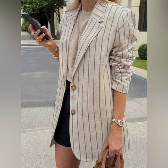 Notched Collar Striped Slim Fit Business Casual Trendy Blazer - Picture 3 of 4